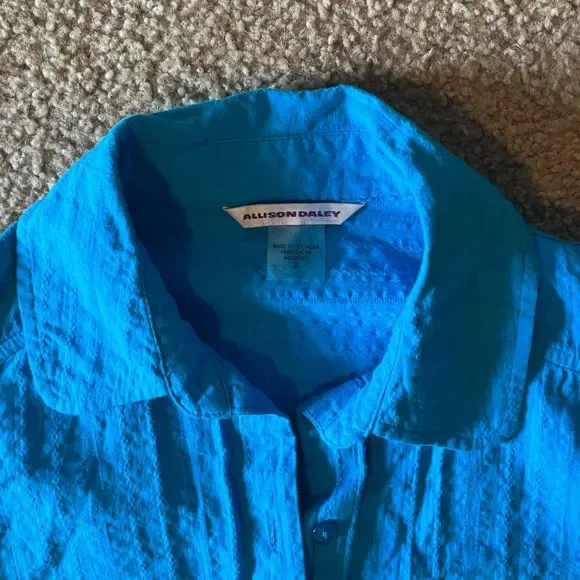 Allison Daley Button Down Top Women Size 8 Casual Short Sleeve Turquoise Blue - Picture 5 of 7